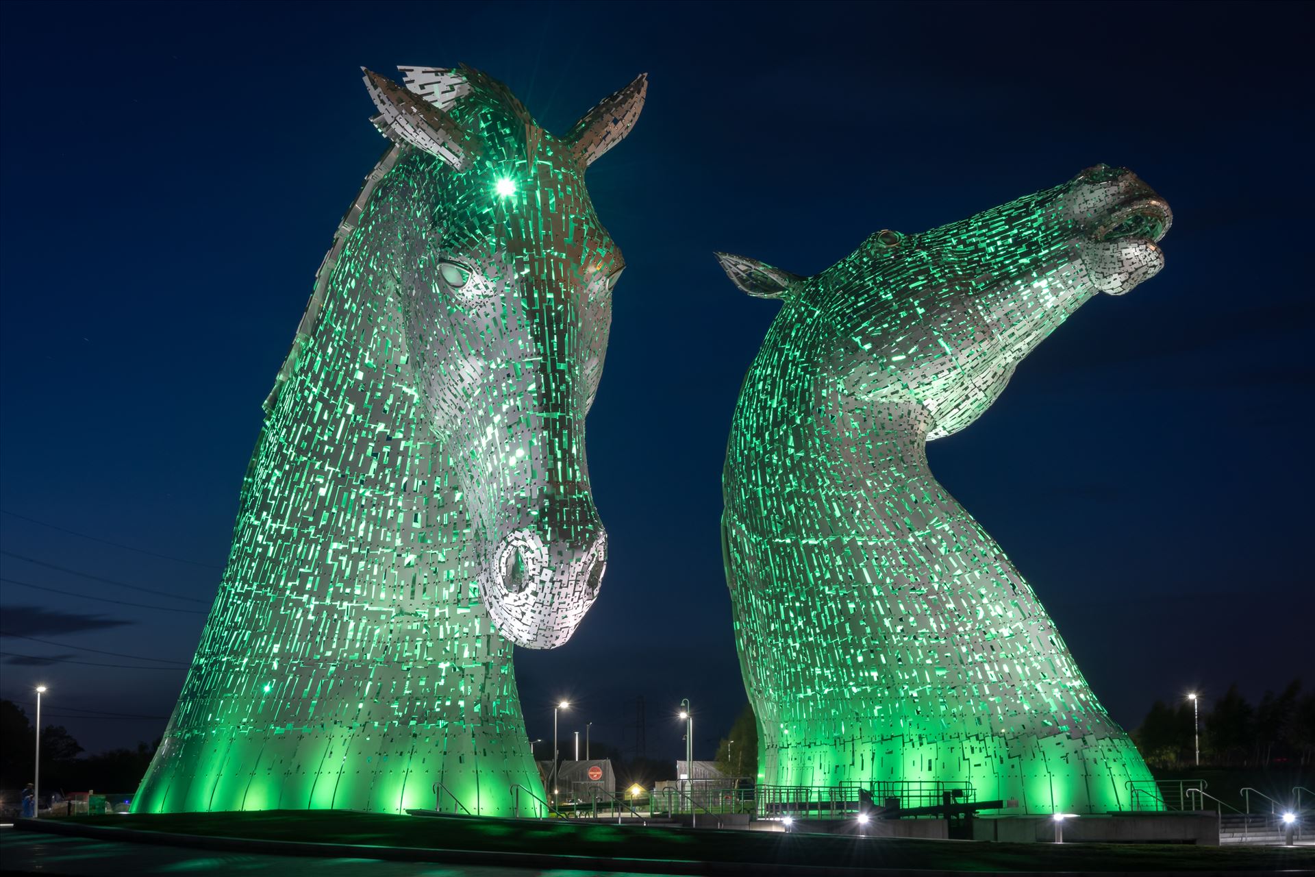 The Kelpies, Falkirk, Scotland - Green - Built of structural steel with a stainless steel cladding, The Kelpies are 30 metres high and weigh 300 tonnes each. Construction began in June 2013 by Graham Dobson Photography