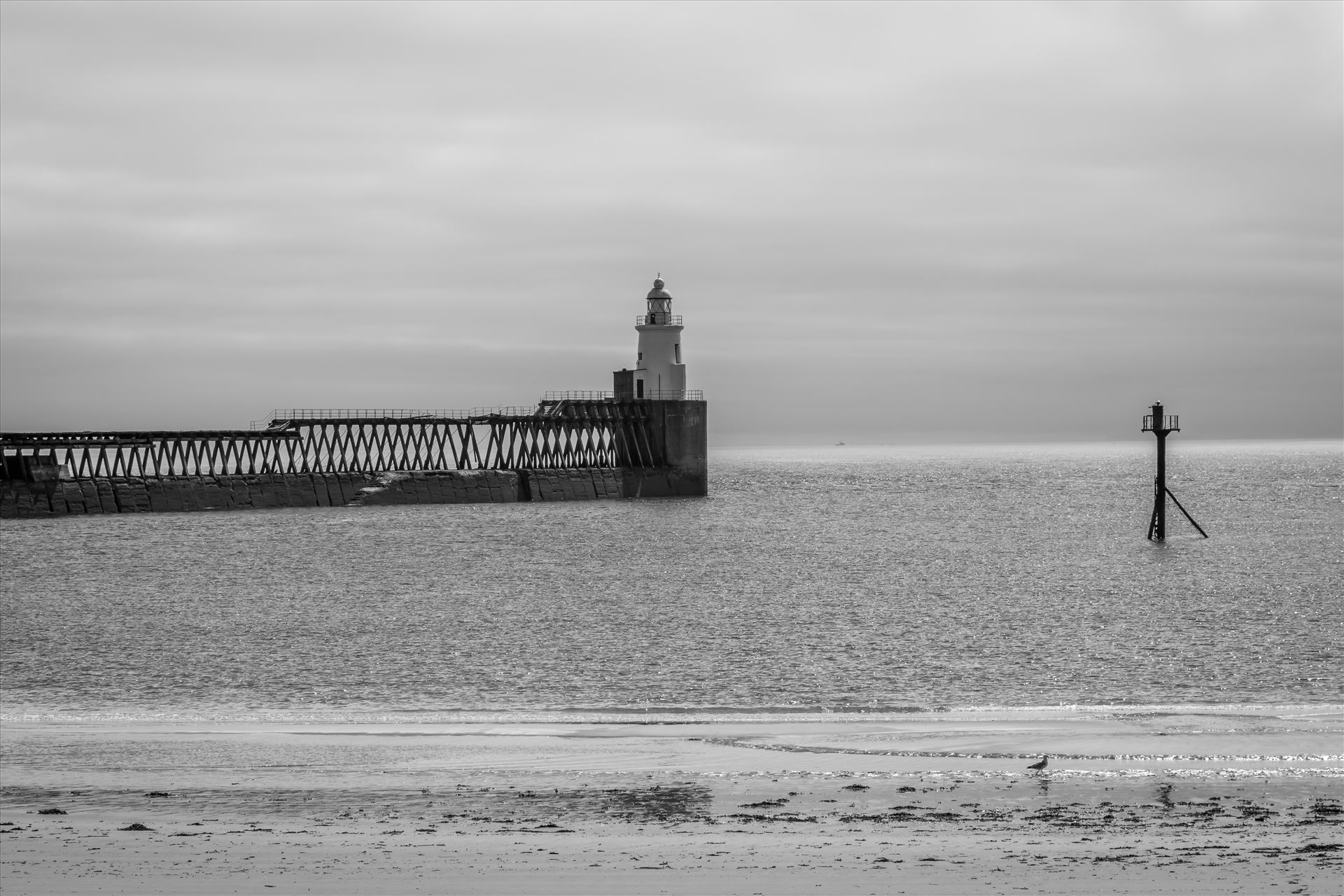 Blyth Pier and Lighthouse in Mono -  by Graham Dobson Photography